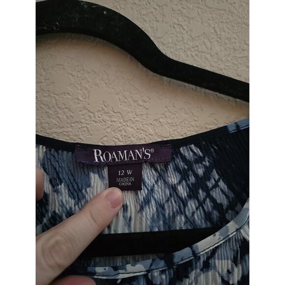 Roaman's Blue Floral Print Keyhole 3/4 Sleeve Tunic Top Womans Plus Size 12W - Picture 5 of 6